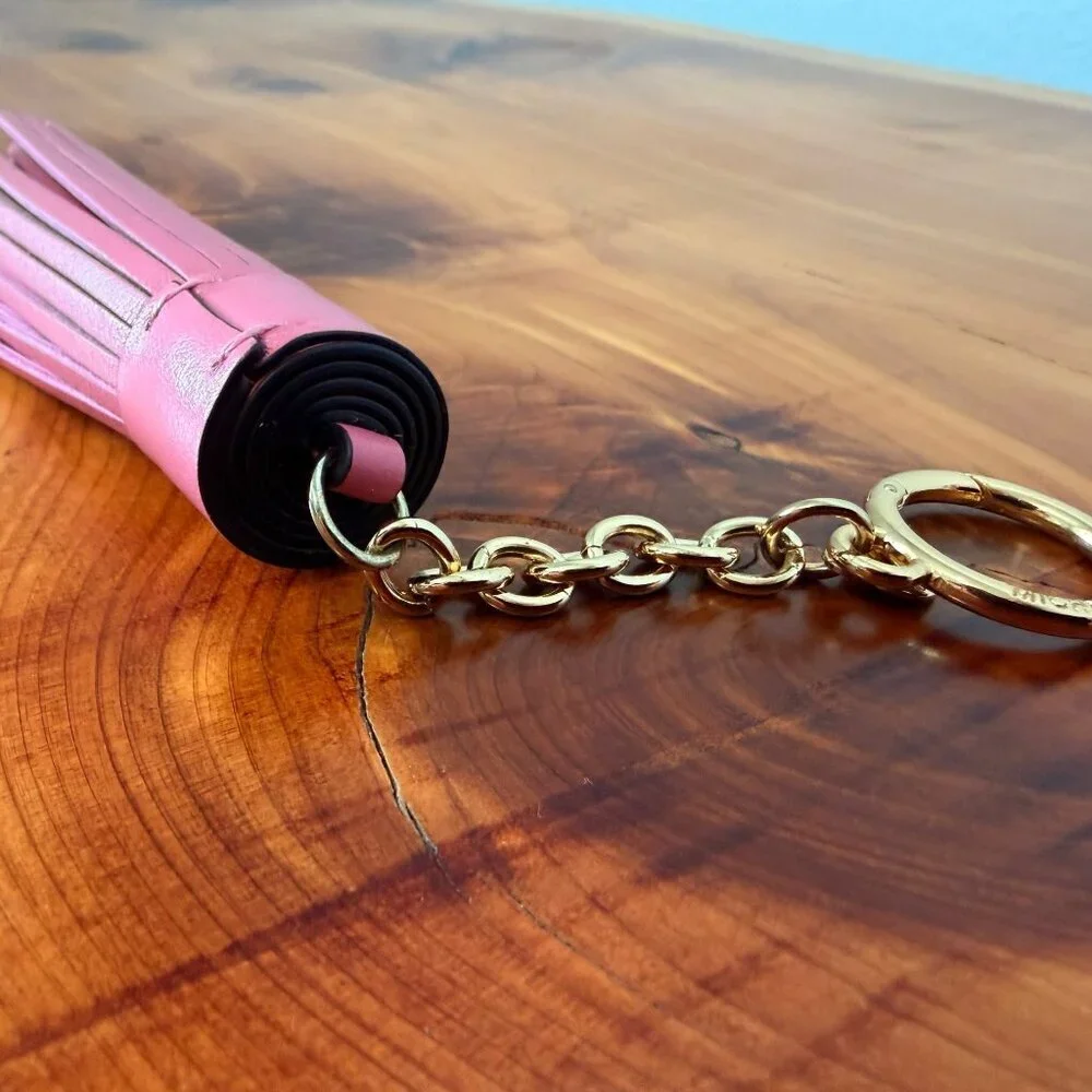 Michael Kors Gold Tone & Pink Leather Tassel Keychain/Bag Charm